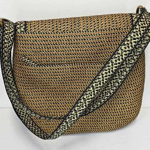 Eric Javits Squishee Tan Crossbody Bag with Rounded Shape and Decorative Trim - Picture 4 of 5